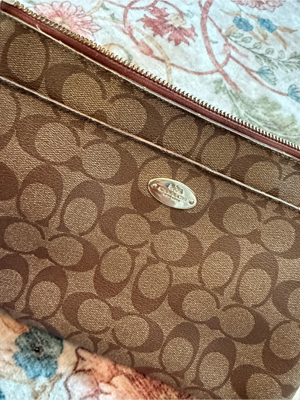 Coach Brown Signature Canvas Clutch with Gold Accent - Picture 8 of 9